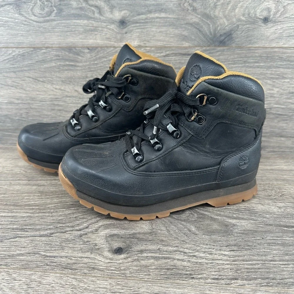 Timberland Youth Hiking Field Euro Winter Boots Size 3 A1642 Black‎ Mid Lace Up